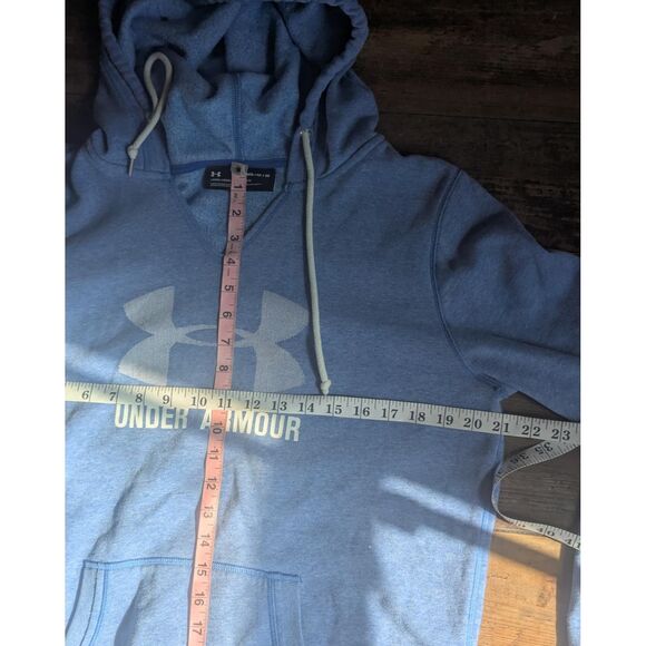 UNDER ARMOUR Rival Fleece Hoodie M Blue Loose Fit V-Neck Pullover Athleisure - Picture 4 of 6